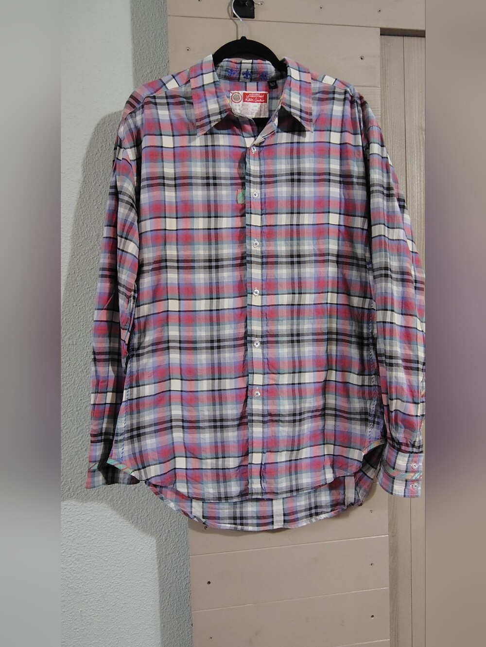 Robert Graham Multicolor Plaid Shirt with Blue Embroidered Accents
